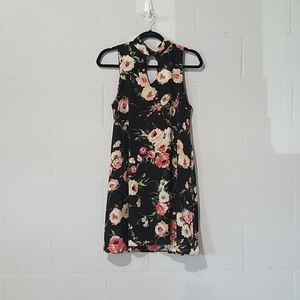 Pixi + Ivy black with pink floral sleeveless dress